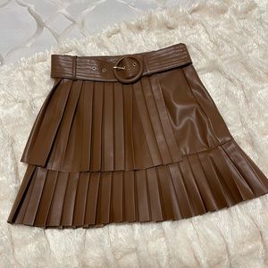 Zara Brown Leather Pleated Mini Skirt